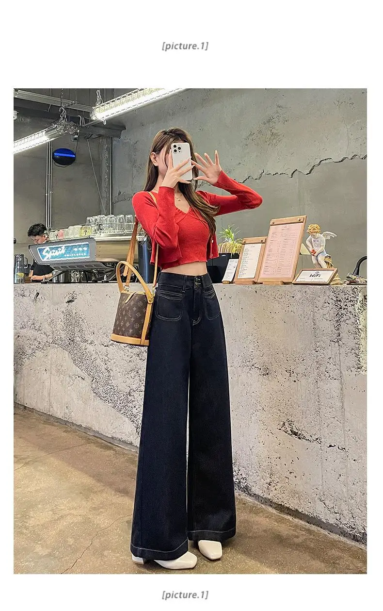 Dark Blue Wide Leg Jeans Women Autumn Winter 2024 — feature 10