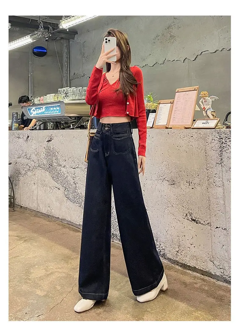 Dark Blue Wide Leg Jeans Women Autumn Winter 2024 — feature 11