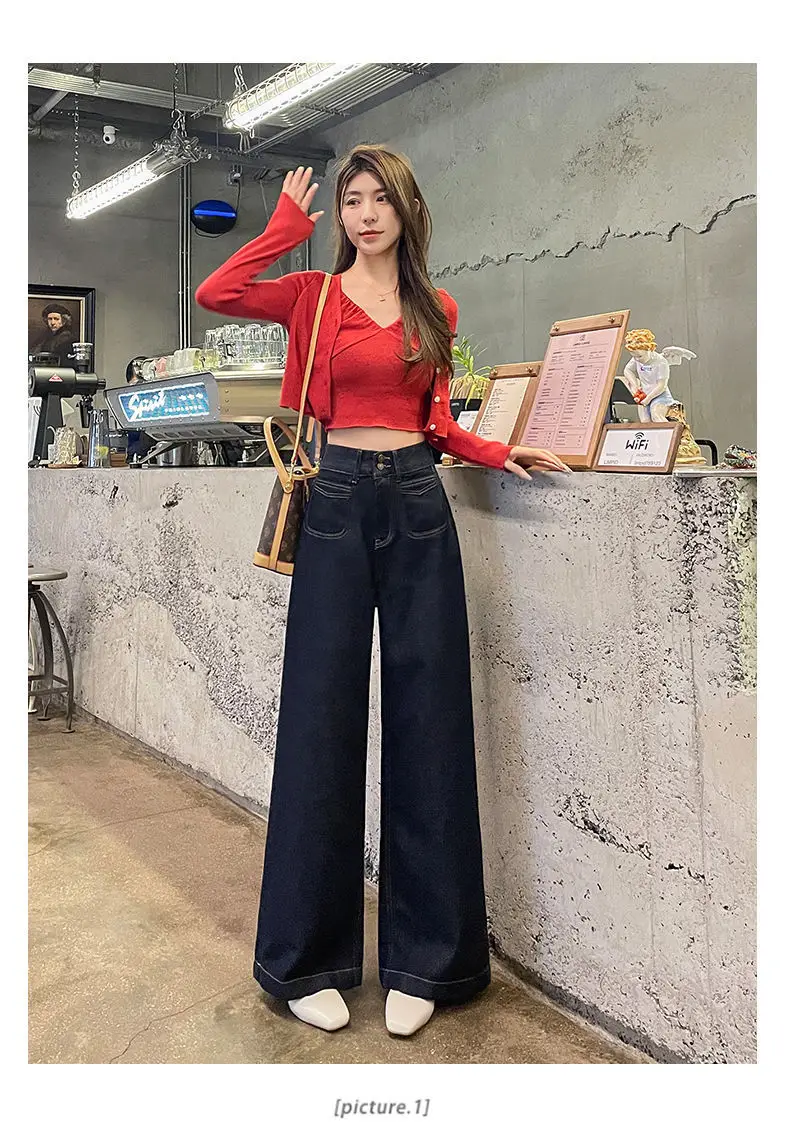 Dark Blue Wide Leg Jeans Women Autumn Winter 2024 — feature 12