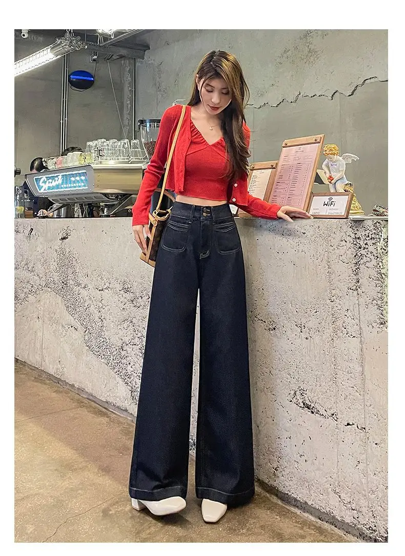Dark Blue Wide Leg Jeans Women Autumn Winter 2024 — feature 13
