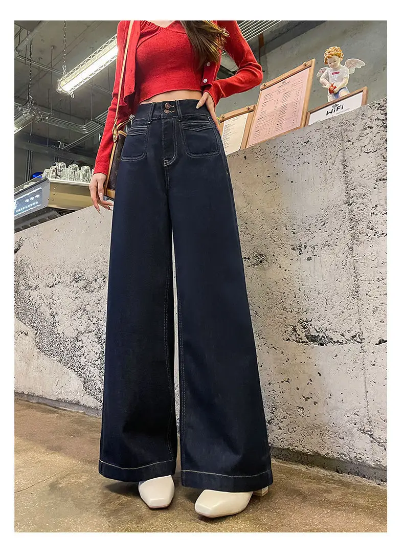 Dark Blue Wide Leg Jeans Women Autumn Winter 2024 — feature 14