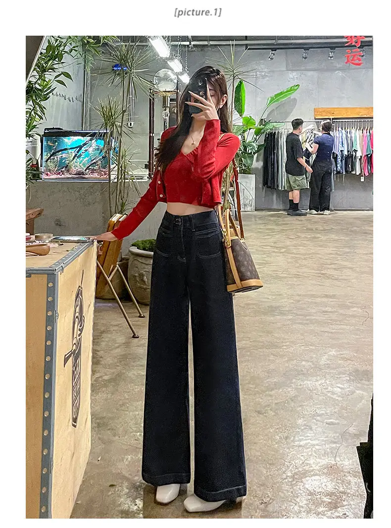 Dark Blue Wide Leg Jeans Women Autumn Winter 2024 — feature 6