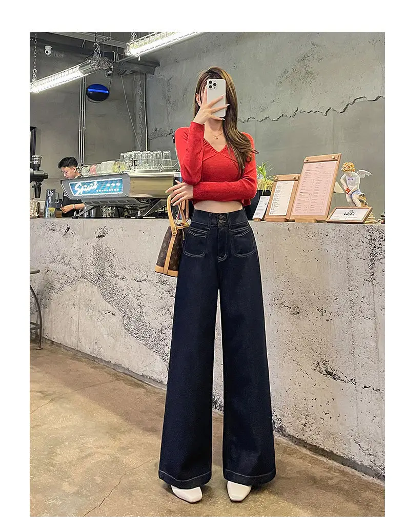 Dark Blue Wide Leg Jeans Women Autumn Winter 2024 — feature 9