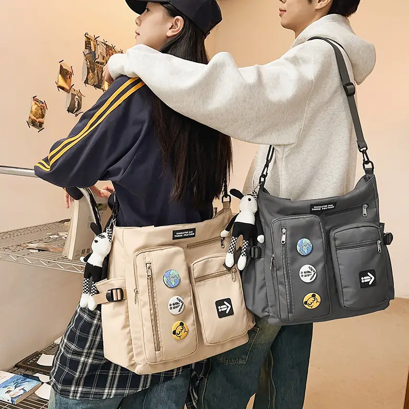 Men's Art Print Messenger Bag Cream White - Image 5