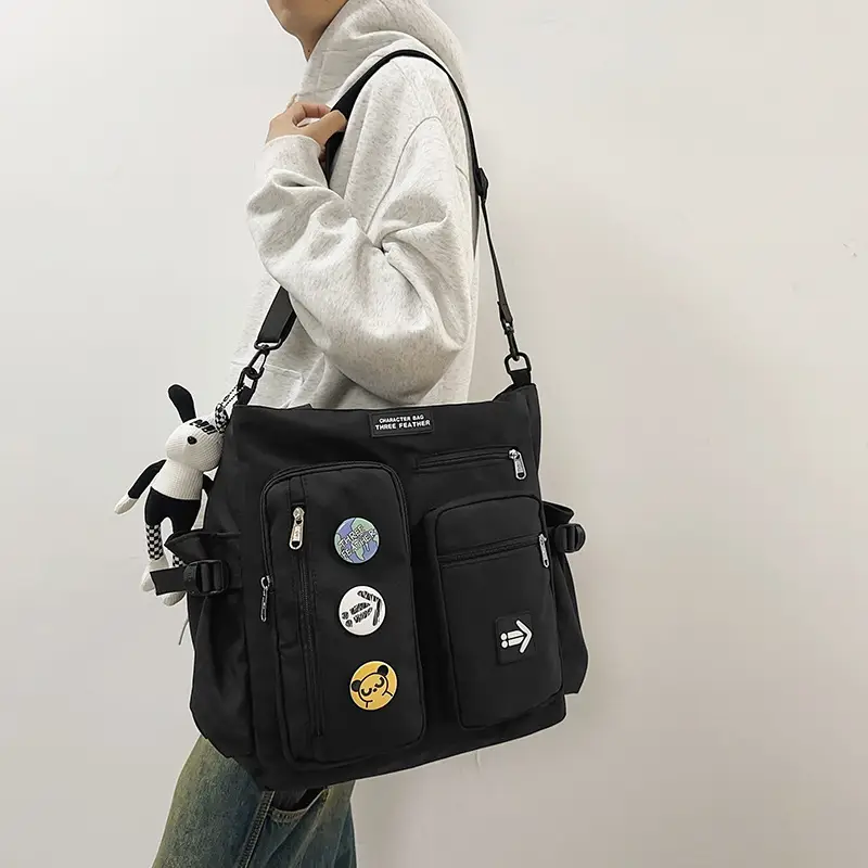 Men's Art Print Messenger Bag Cream White - Image 6