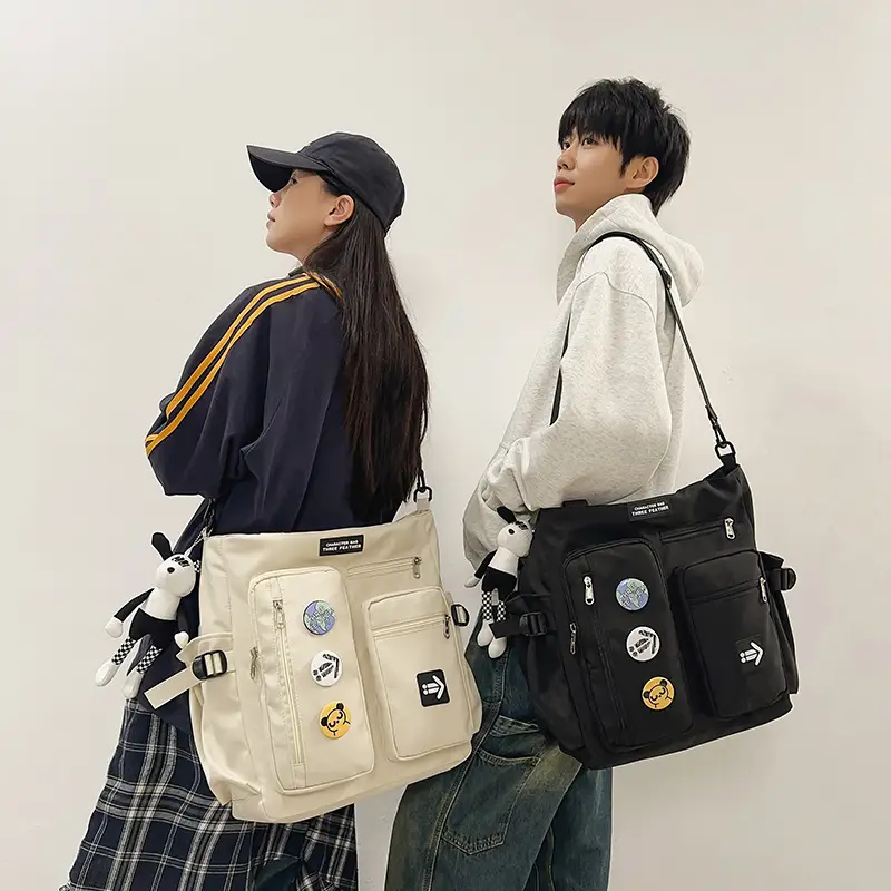 Men's Art Print Messenger Bag Cream White - Image 7