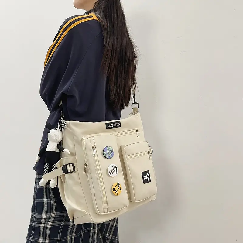 Men's Art Print Messenger Bag Cream White - Image 8