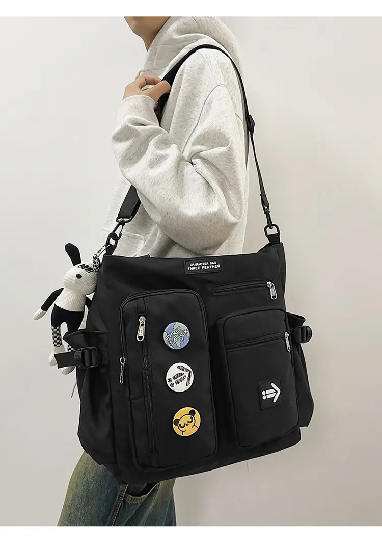 Men's Art Print Messenger Bag Cream White — feature 10