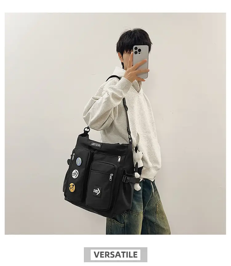 Men's Art Print Messenger Bag Cream White — feature 11