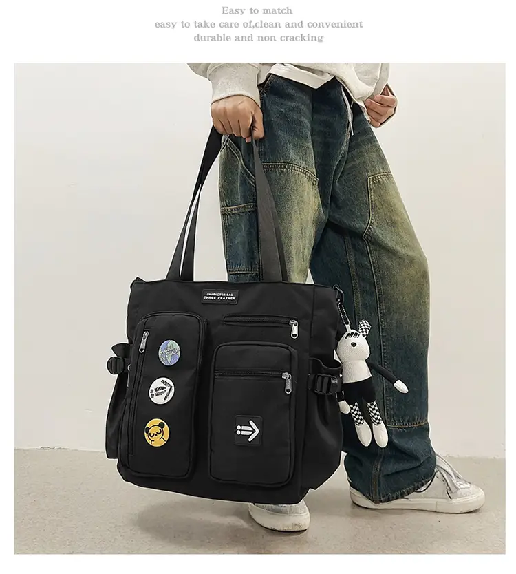Men's Art Print Messenger Bag Cream White — feature 12