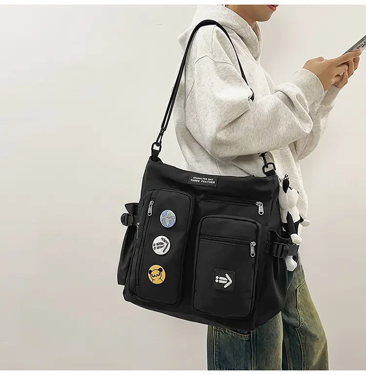 Men's Art Print Messenger Bag Cream White — feature 13