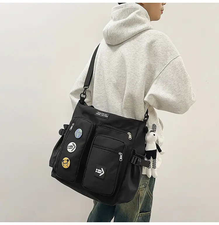 Men's Art Print Messenger Bag Cream White — feature 14