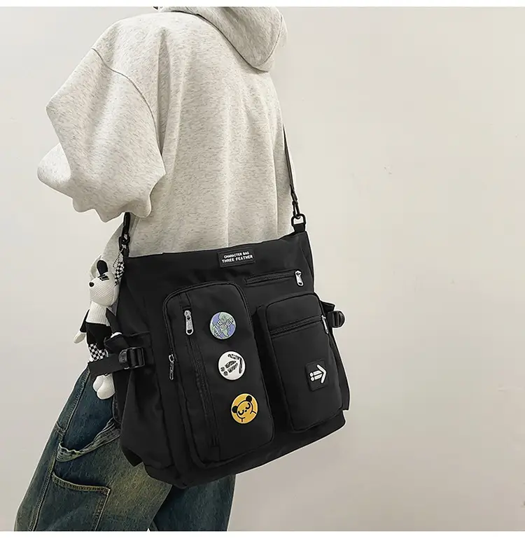 Men's Art Print Messenger Bag Cream White — feature 15