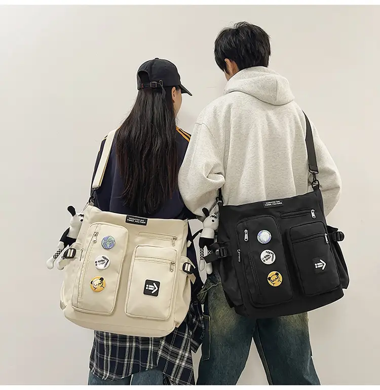 Men's Art Print Messenger Bag Cream White — feature 16