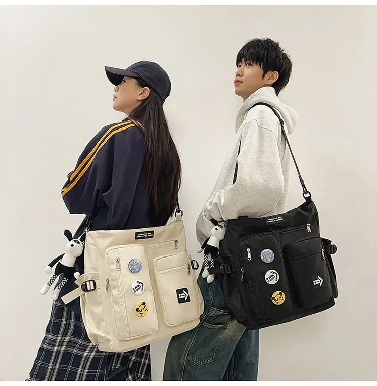 Men's Art Print Messenger Bag Cream White — feature 17