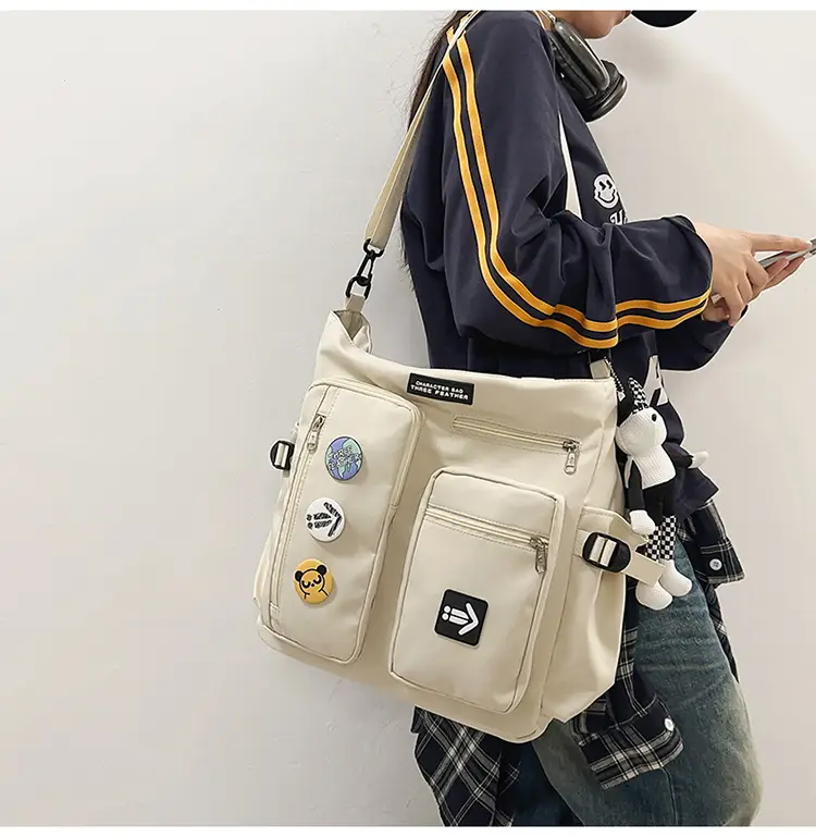 Men's Art Print Messenger Bag Cream White — feature 20