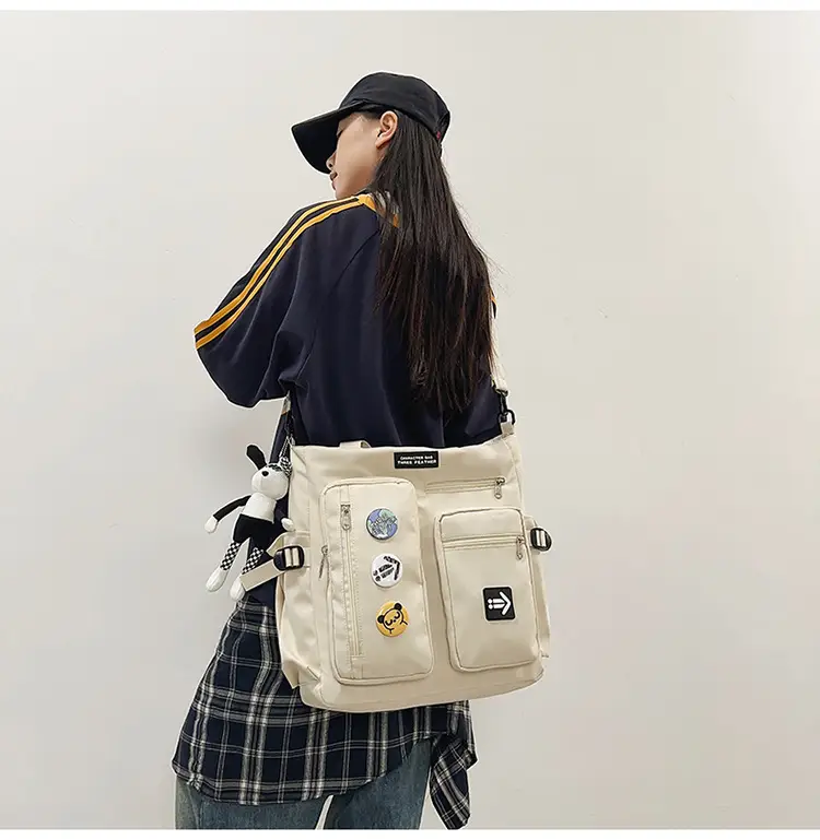 Men's Art Print Messenger Bag Cream White — feature 22