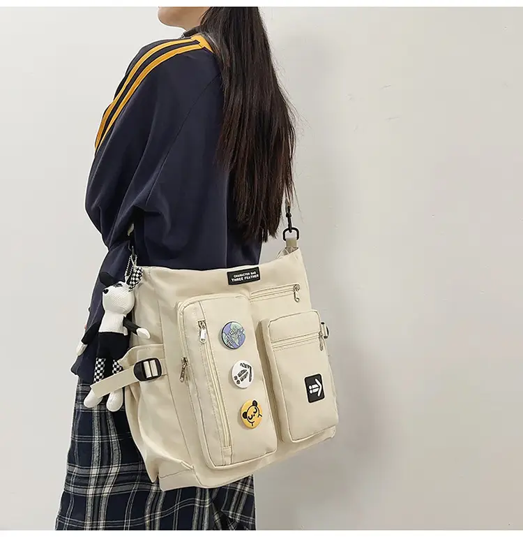 Men's Art Print Messenger Bag Cream White — feature 23