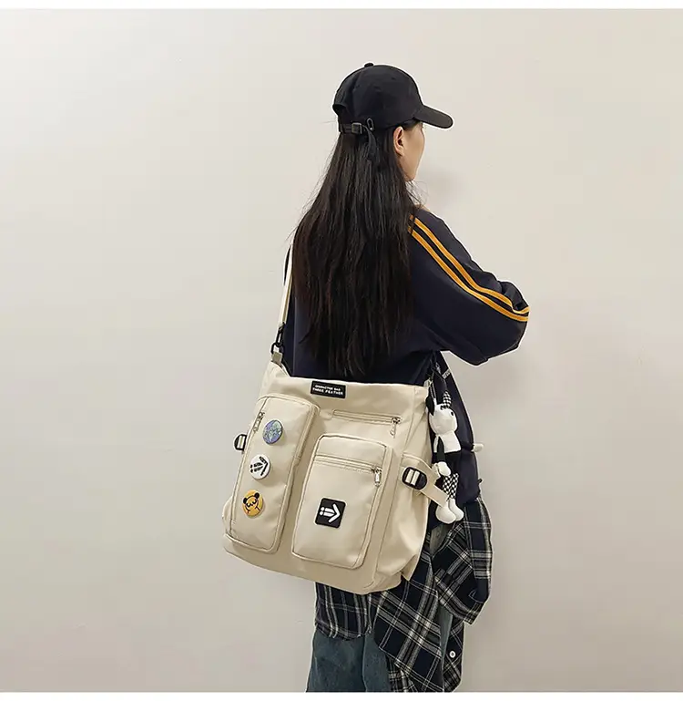 Men's Art Print Messenger Bag Cream White — feature 24