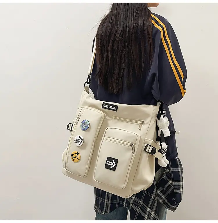 Men's Art Print Messenger Bag Cream White — feature 25