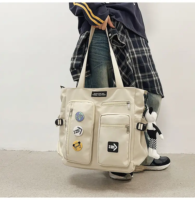 Men's Art Print Messenger Bag Cream White — feature 26