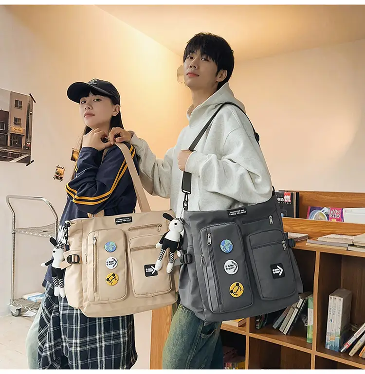 Men's Art Print Messenger Bag Cream White — feature 27