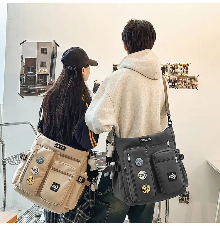 Men's Art Print Messenger Bag Cream White — feature 28