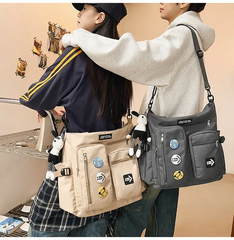 Men's Art Print Messenger Bag Cream White — feature 29