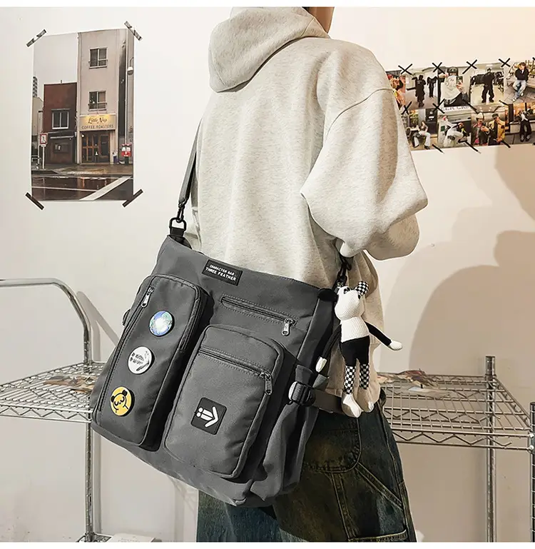 Men's Art Print Messenger Bag Cream White — feature 30