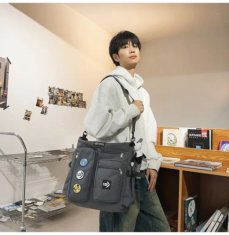 Men's Art Print Messenger Bag Cream White — feature 31
