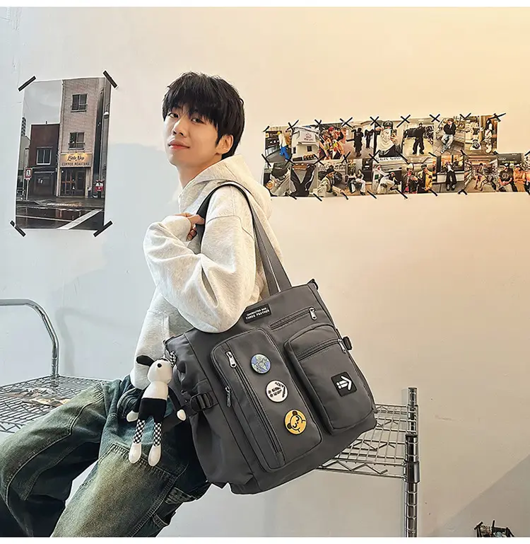 Men's Art Print Messenger Bag Cream White — feature 32