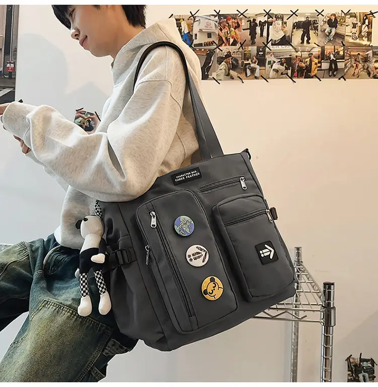 Men's Art Print Messenger Bag Cream White — feature 33
