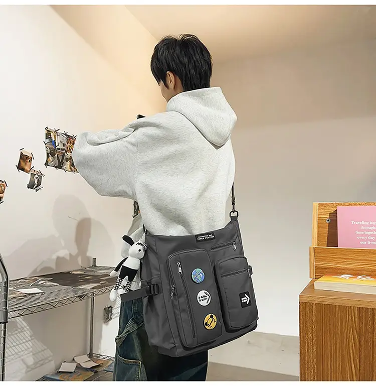 Men's Art Print Messenger Bag Cream White — feature 34