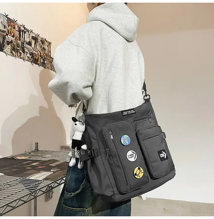 Men's Art Print Messenger Bag Cream White — feature 35