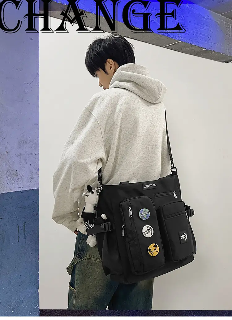 Men's Art Print Messenger Bag Cream White — feature 4