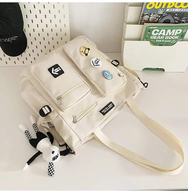 Men's Art Print Messenger Bag Cream White — feature 45