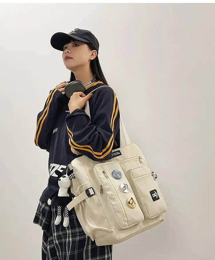Men's Art Print Messenger Bag Cream White — feature 5