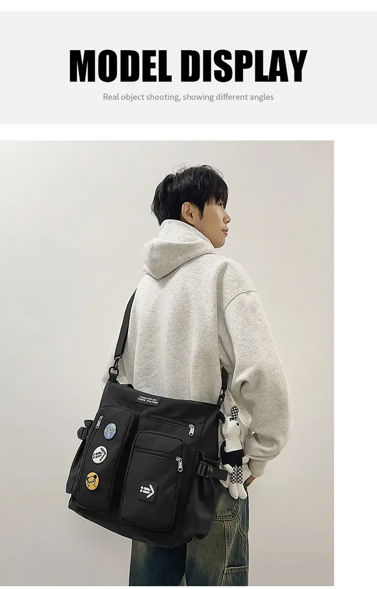 Men's Art Print Messenger Bag Cream White — feature 9