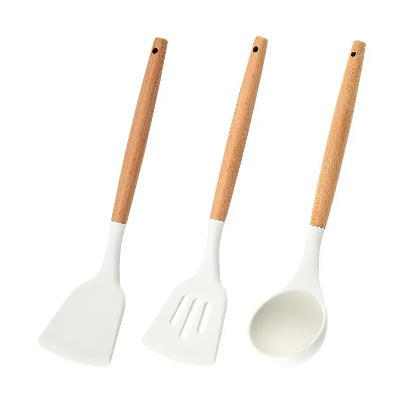 Silicone Kitchen Tools Set with Wooden Handles - Image 8