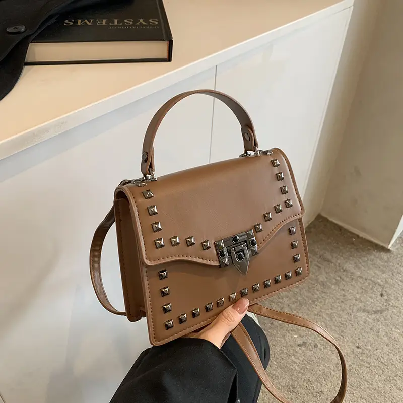 Korean Style Rivet Shoulder Bag Brown 2024 - Image 5