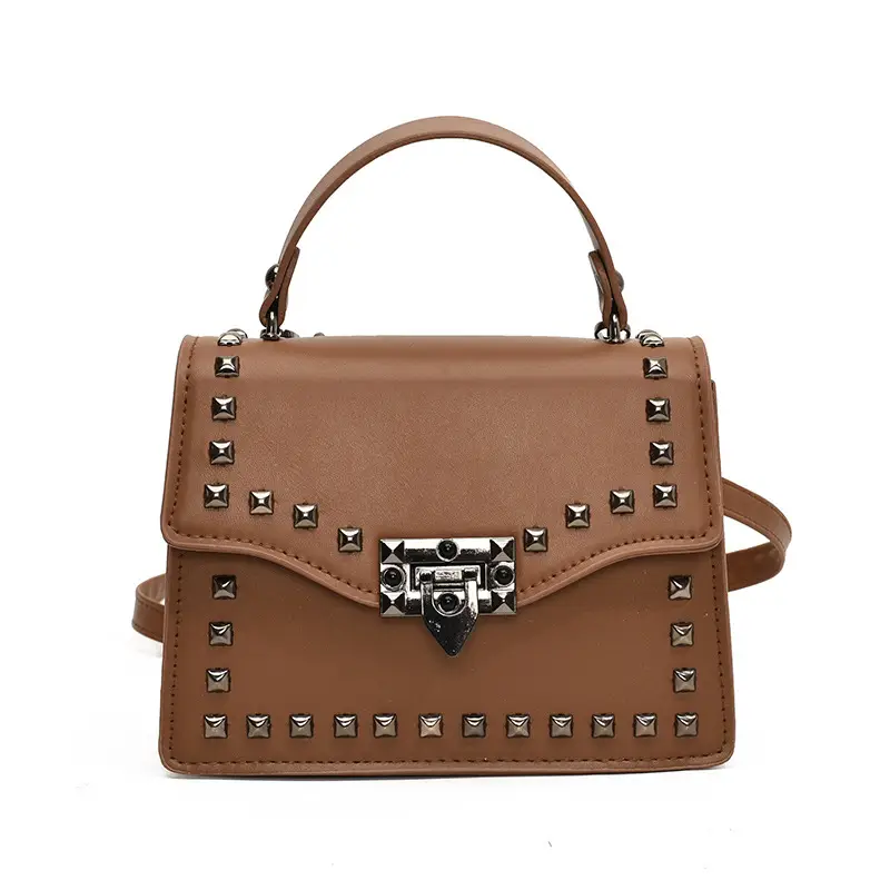 Korean Style Rivet Shoulder Bag Brown 2024 - Image 9
