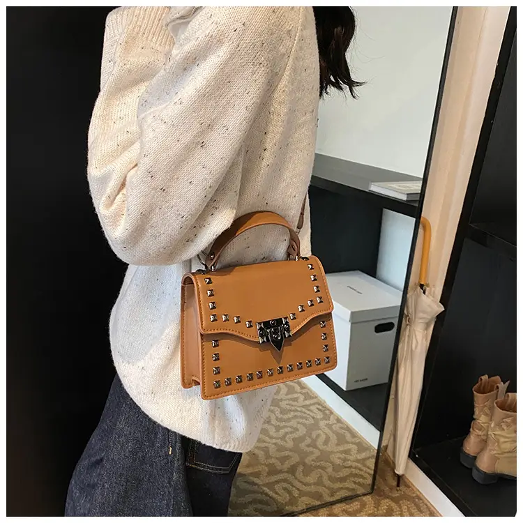 Korean Style Rivet Shoulder Bag Brown 2024 — feature 11