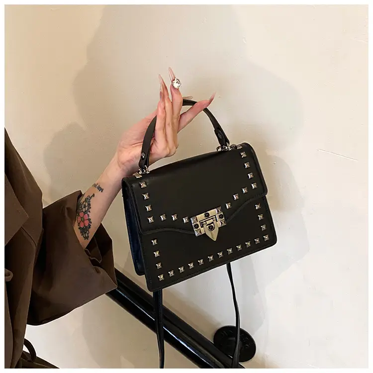 Korean Style Rivet Shoulder Bag Brown 2024 — feature 12