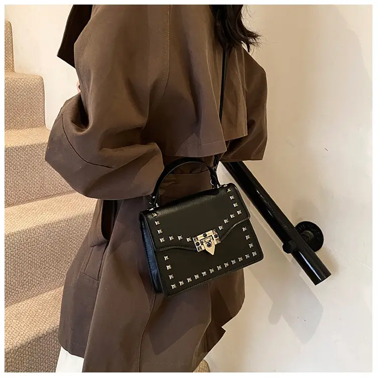 Korean Style Rivet Shoulder Bag Brown 2024 — feature 13