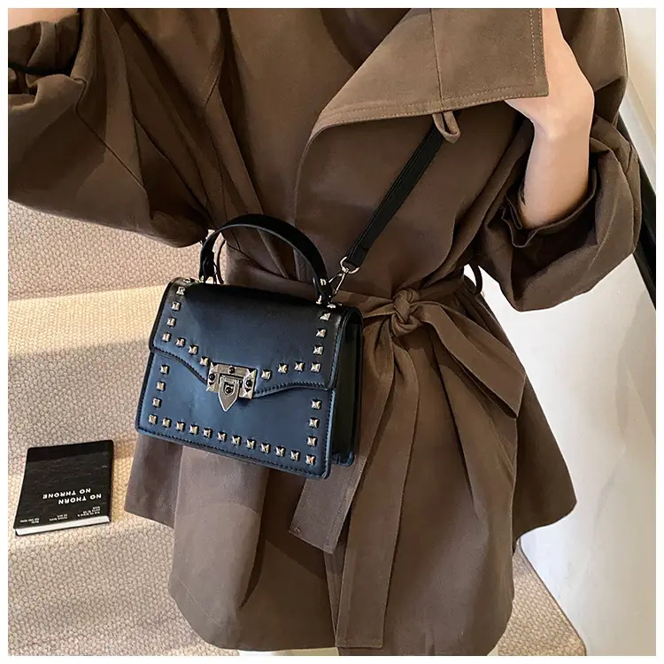 Korean Style Rivet Shoulder Bag Brown 2024 — feature 14