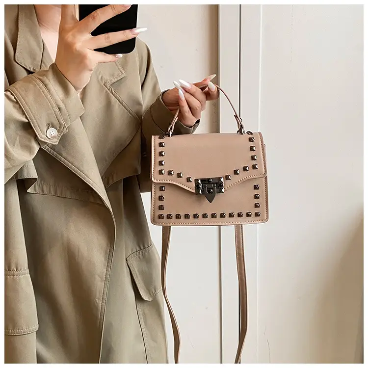 Korean Style Rivet Shoulder Bag Brown 2024 — feature 15