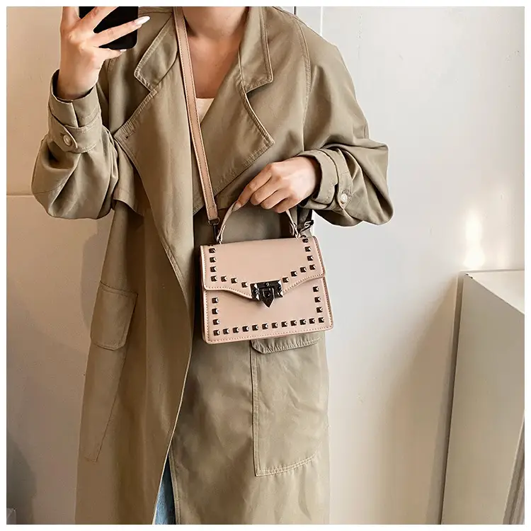 Korean Style Rivet Shoulder Bag Brown 2024 — feature 16