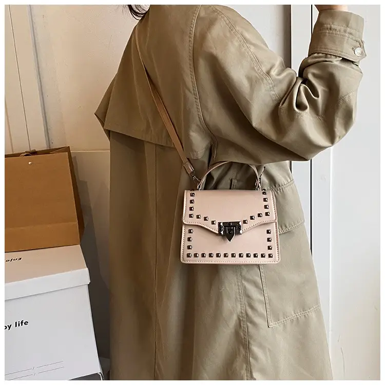 Korean Style Rivet Shoulder Bag Brown 2024 — feature 17
