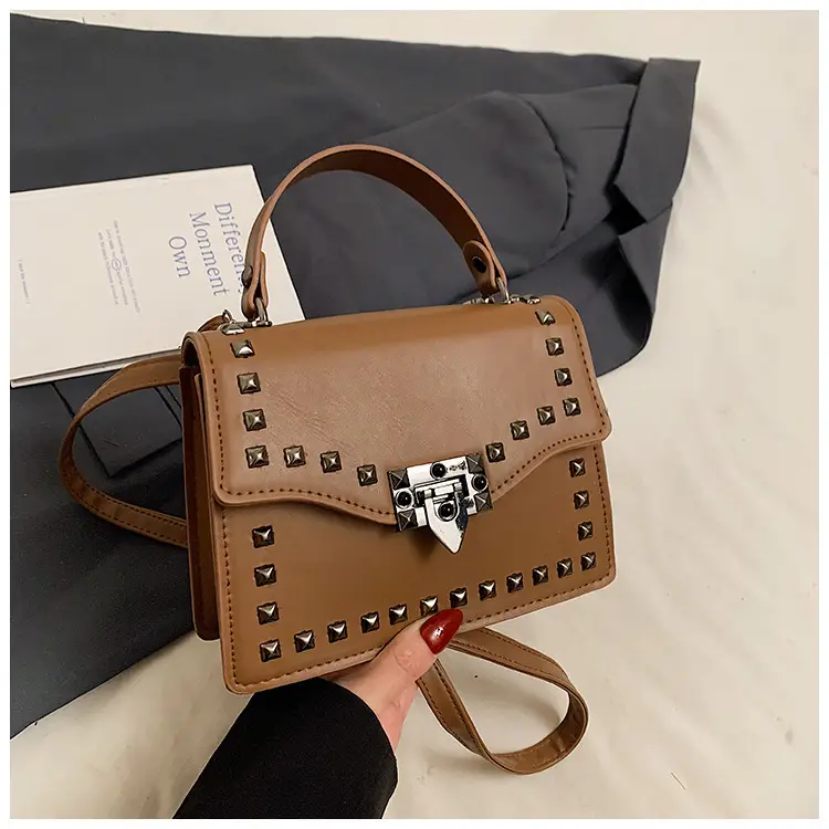 Korean Style Rivet Shoulder Bag Brown 2024 — feature 21