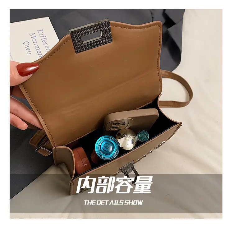 Korean Style Rivet Shoulder Bag Brown 2024 — feature 3